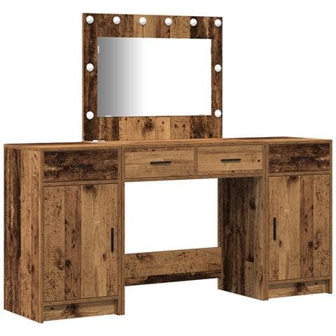 Set di Toeletta a 3 Pezzi con LED - Legno Vintage e Legno Ingegnerizzato - Foto 1