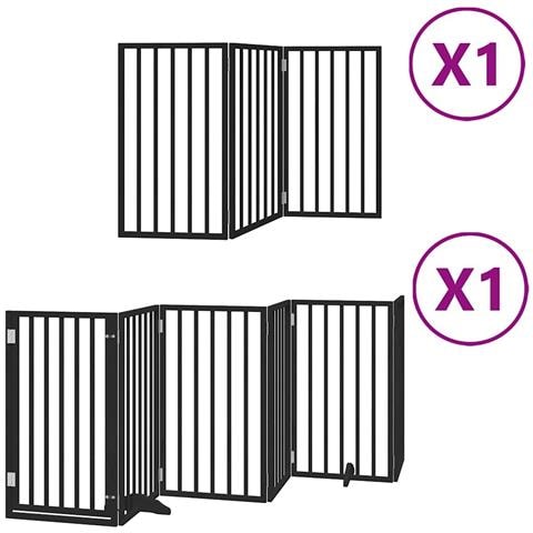 Cancello per Cani Porta Pieghevole Nero 9 Pannelli 450cm Pioppo - Foto 1