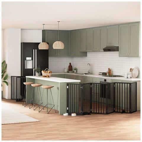 Cancello per Cani Porta Pieghevole Nero 9 Pannelli 450cm Pioppo - Foto 2