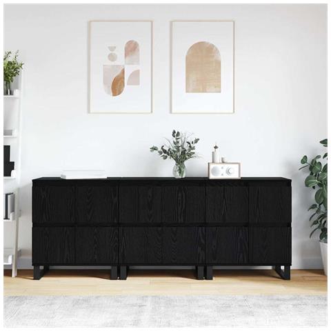 Sideboards 3 pcs Rovere nero 180 x 35 x 70 cm Legno multistrato - Foto 2