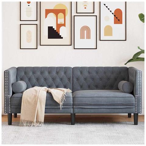 Divano Chesterfield Grigio scuro 174 x 74.5 x 70.5 cm Velluto - Foto 2