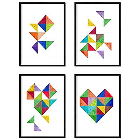 Set Di 4 Stampe Artistiche In Nordico E Scandivano Quattro Cuori. Da 250 Gr. Decorazione Interna Senza Cornice A4 - Foto 1