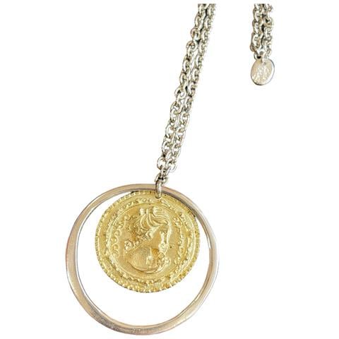 Collana Lunga Con Cerchio E Moneta Mista Su Catena D'argento - Foto 2