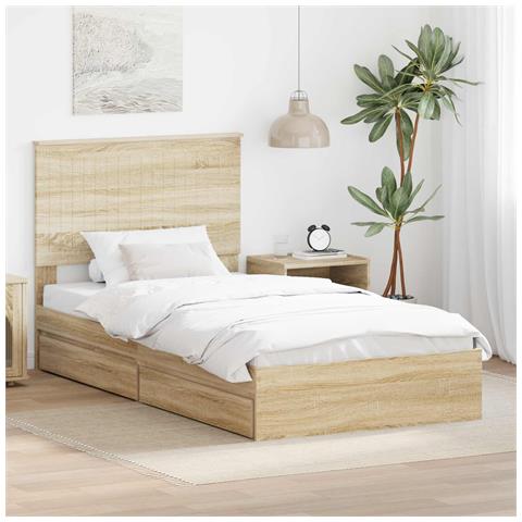 Letto con Contenitore con testiera Rovere Sonoma 100 x 200 cm - Foto 2