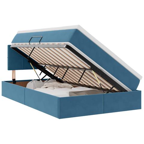 Letto con contenitore e LED Blu Scuro 120 x 200 cm Velluto - Foto 1