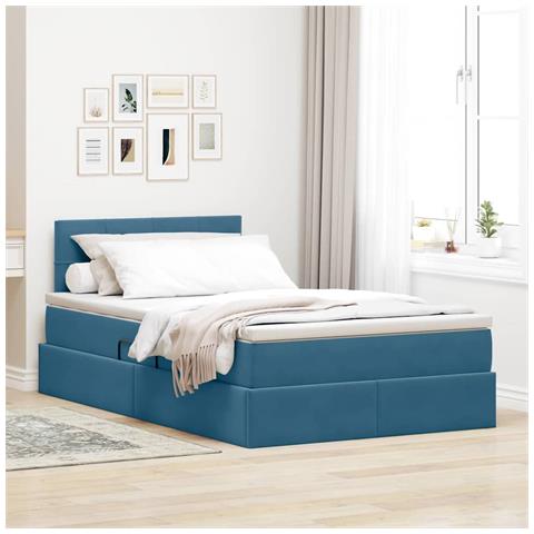 Letto con contenitore e LED Blu Scuro 120 x 200 cm Velluto - Foto 2