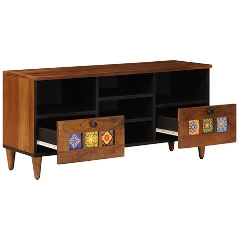 Mobile TV Noce 100 x 33 x 46 cm Legno di mango massello - Foto 2