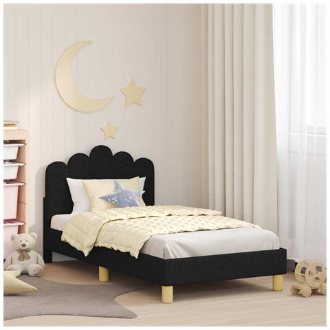 Struttura letto bambini con testata Nero 80 x 160 cm Tessuto - Foto 2