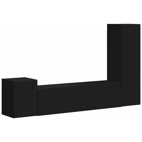 Set mobile TV Montaggio a parete 4 pcs Nero Legno multistrato - Foto 1