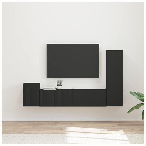 Set mobile TV Montaggio a parete 4 pcs Nero Legno multistrato - Foto 2