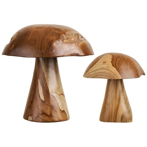 Funghi Decorativi Kodi In Teak Naturale, Set Di 2 - Foto 1