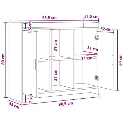 Credenza Bianco 98,5 x 33 x 80 cm Legno ingegnerizzato - Foto 9