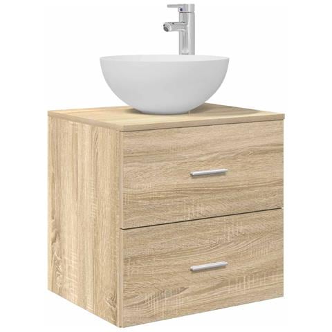 Mobiletto con Lavabo a Parete Rovere Sonoma 49,5 x 35 x 63 cm - Foto 1