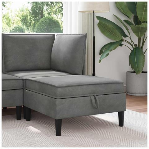 Pouf con Storage Grigio Scuro Velluto - Foto 2