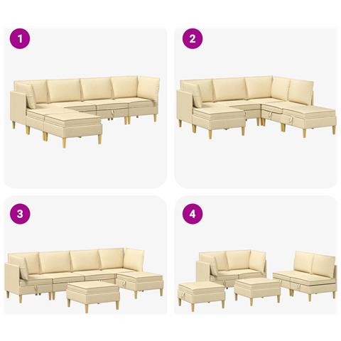 Set di divani modulari con spazio di archiviazione 6 pcs Crema - Foto 9
