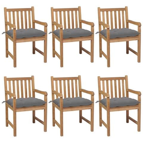 Sedie da Giardino 6 pz con Cuscini Grigi in Massello di Teak - Foto 1