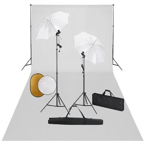 Kit Studio Fotografico con Luci Ombrelli Fondale e Riflettore - Foto 1