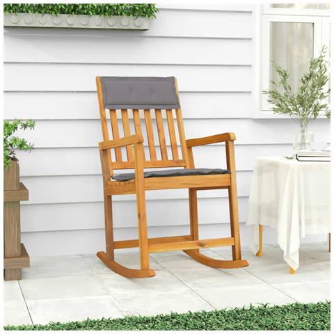 Sedia A Dondolo Con Cuscini In Legno Massello Di Acacia - Foto 7