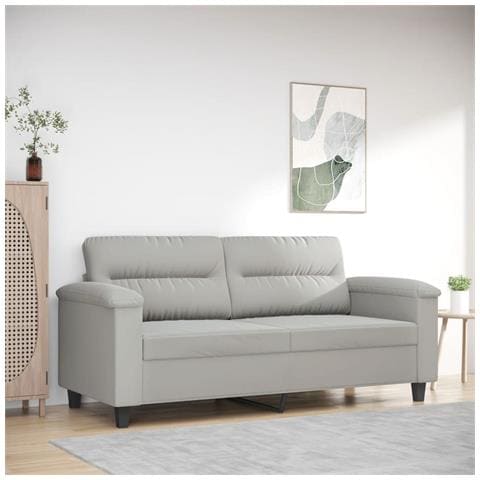 Divano A 2 Posti Grigio Chiaro 140 Cm In Tessuto Microfibra - Foto 1