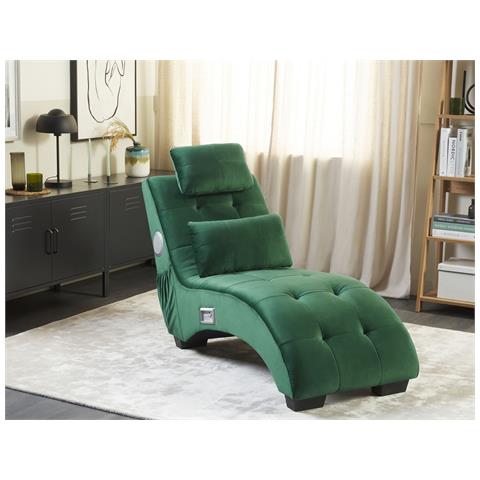 Chaise Longue Simorre Velluto Verde Smeraldo Con Altoparlante Bluetooth Integrato - Foto 1