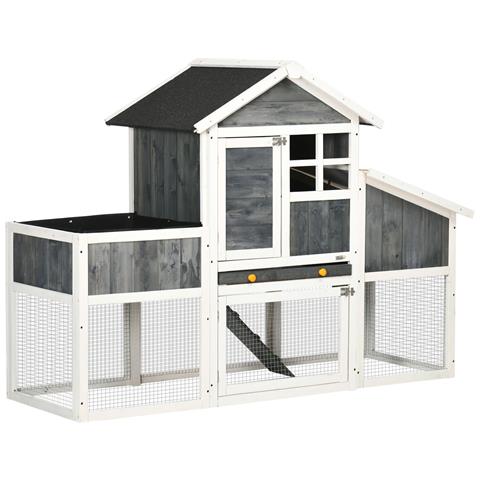 Pollaio Prefabbricato In Legno Con Area Aperta, Casetta E Nido, 161.5x62.5x115cm, Grigio - Foto 1