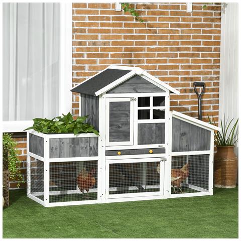 Pollaio Prefabbricato In Legno Con Area Aperta, Casetta E Nido, 161.5x62.5x115cm, Grigio - Foto 6