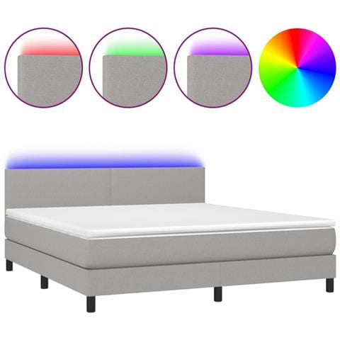 Letto A Molle Materasso E Led Grigio Chiaro 160x200 Cm Tessuto - Foto 1