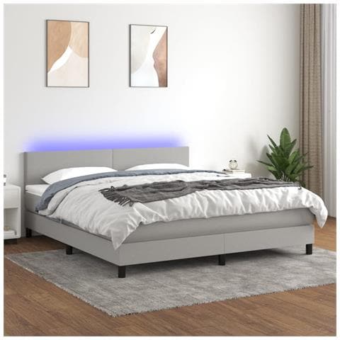 Letto A Molle Materasso E Led Grigio Chiaro 160x200 Cm Tessuto - Foto 8