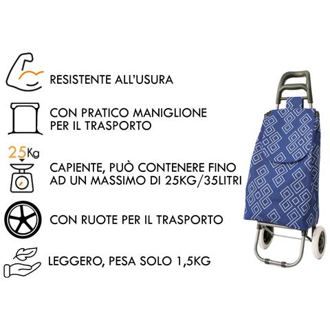 Carrello Spesa Con Ruote Trolley Portaspesa Con Manico Giuditta Carrello Blu - Foto 2