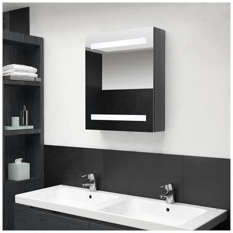 Armadietto Bagno Con Specchio E Led Grigio Lucido 50x14x60 Cm - Foto 8