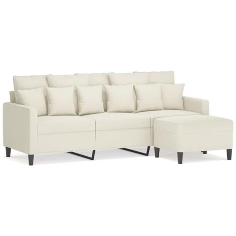 Divano a 3 Posti con Poggiapiedi Crema 180 cm in Velluto - Foto 1