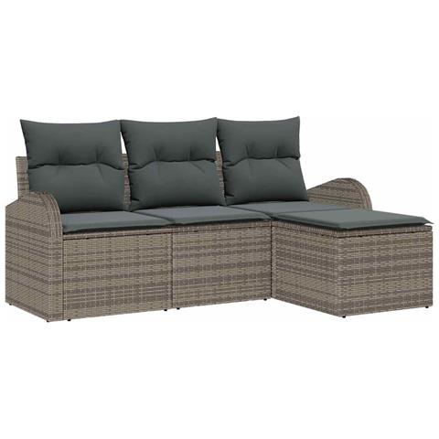 Set di divani da giardino 4 pezzi con cuscini Grigio Rattan sintetico, Divano da giardino 2 posti con spazio di stoccaggio e cuscini Grigio Rattan sintetico - Foto 1