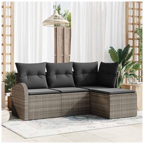 Set di divani da giardino 4 pezzi con cuscini Grigio Rattan sintetico, Divano da giardino 2 posti con spazio di stoccaggio e cuscini Grigio Rattan sintetico - Foto 2