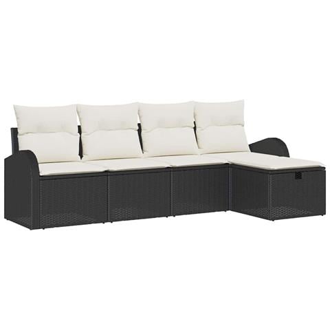 Set Divano da Giardino 5 Pezzi con Cuscini Nero Polyrattan - Foto 1