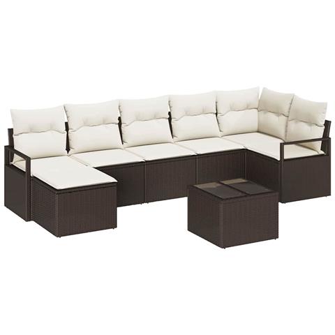 Set Divano da Giardino di 7 Pezzi con Cuscini Grigio Polyrattan, Divano da Giardino per 2 Persone con Ripostiglio e Cuscini Marrone Polyrattan - Foto 1