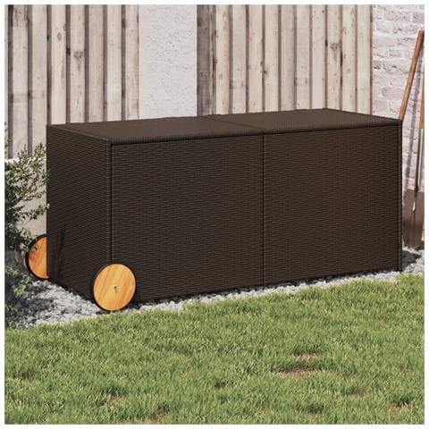 Contenitore da Giardino con Ruote Marrone 283L in Polyrattan - Foto 2