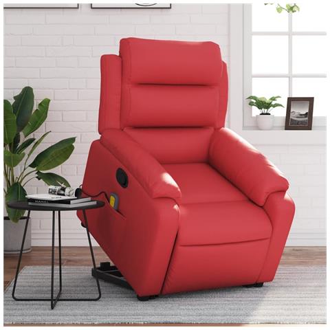 Poltrona Alzapersona Reclinabile Massaggio Rosso in Similpelle - Foto 2