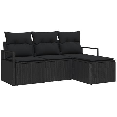 Set di Divani da Giardino di 4 Pezzi con Cuscini Rattan Polietilene Nero, Divano da Giardino a 2 Posti con Cuscini Rattan Polietilene Nero - Foto 1