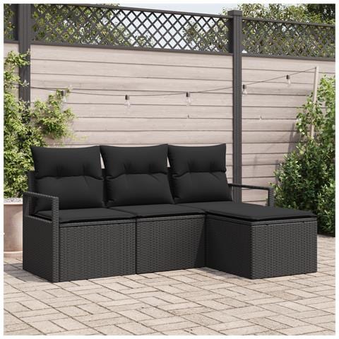 Set di Divani da Giardino di 4 Pezzi con Cuscini Rattan Polietilene Nero, Divano da Giardino a 2 Posti con Cuscini Rattan Polietilene Nero - Foto 2