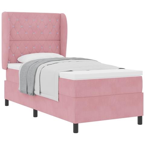 Letto a Molle con Materasso Rosa 90x190 cm Velluto - Foto 1