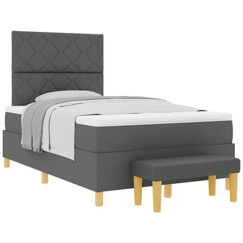 Letto con Box Spring e Panchina Grigio Scuro 120x200 cm Tessuto - Foto 1