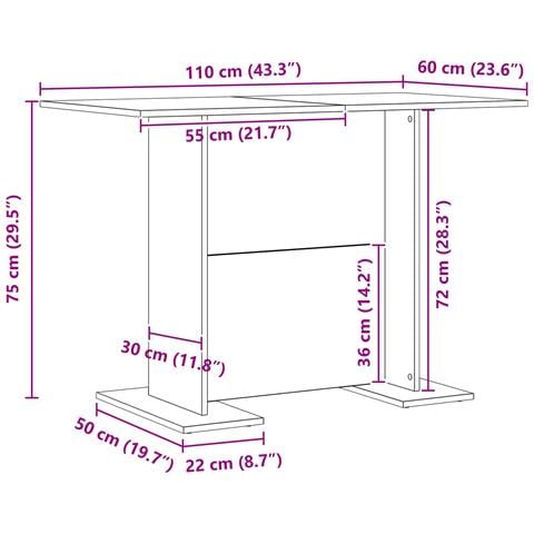Tavolo da pranzo Nero Rovere 110x60x75 cm Legno ingegnerizzato - Foto 9
