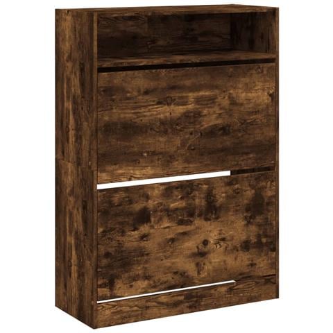 Scarpiera con 2 Cassetti Ribaltabili Rovere Fumo 80x34x116 cm - Foto 1