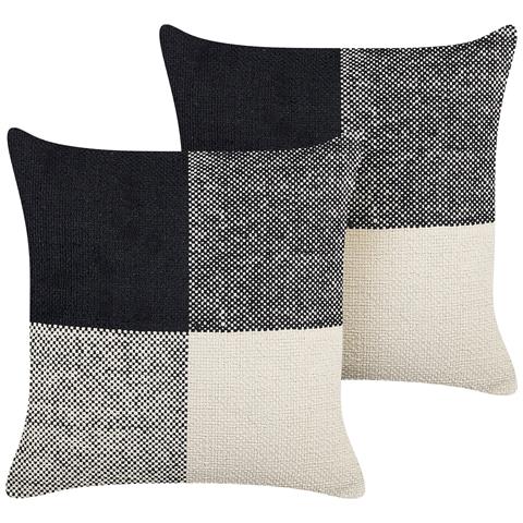 Set Di 2 Cuscini Laelia Cotone 45 X 45 Cm Nero Patchwork - Foto 2