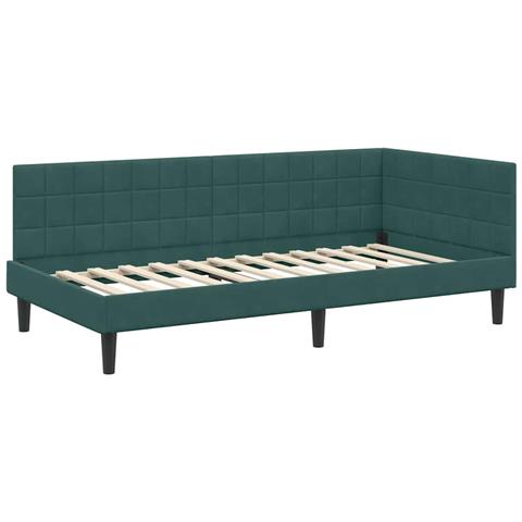 Cornice del letto ad angolo Verde scuro 90 x 190 cm Velluto - Foto 1