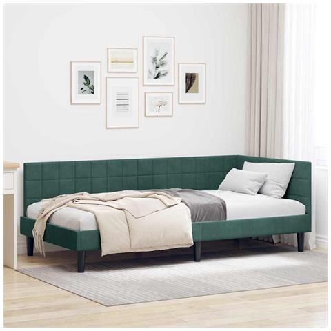 Cornice del letto ad angolo Verde scuro 90 x 190 cm Velluto - Foto 2