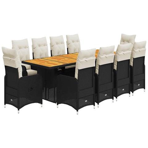 Set da Bistrò da Giardino 11 pz con Cuscini Nero in Polyrattan - Foto 1