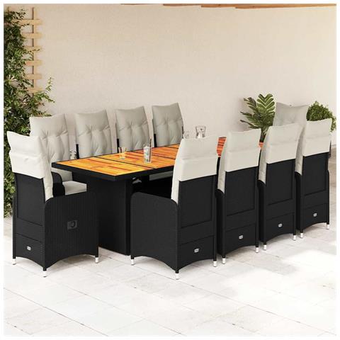 Set da Bistrò da Giardino 11 pz con Cuscini Nero in Polyrattan - Foto 2