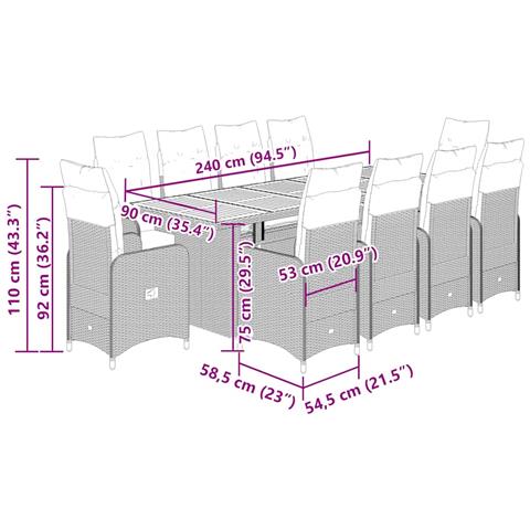 Set da Bistrò da Giardino 11 pz con Cuscini Nero in Polyrattan - Foto 9
