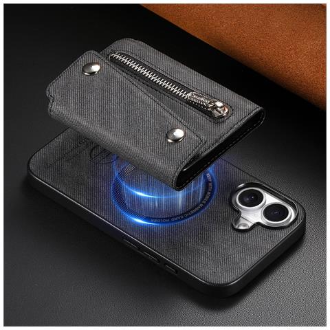 Custodia A Portafoglio Magnetica Nera Compatibile Con Iphone 17 - Cover A Libro Con Porta Carte E Supporto Magsafe - Foto 7